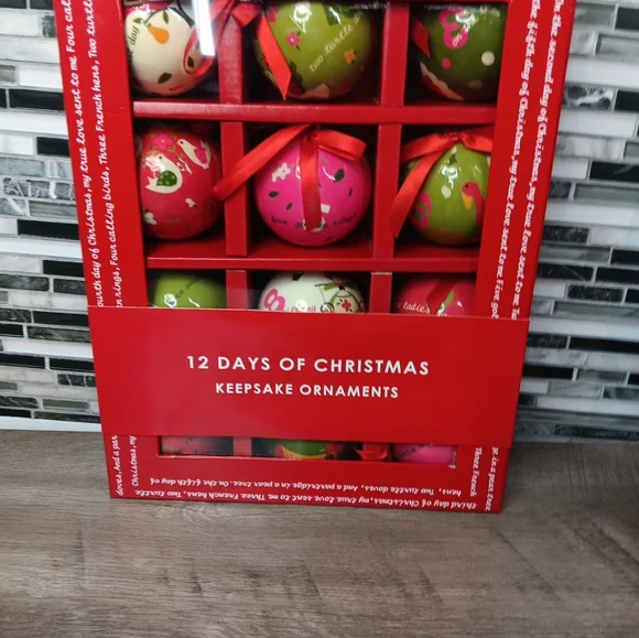 12 Days Of Christmas Colorful Christmas Ornaments Paper Mache 3" - Picture 9 of 10